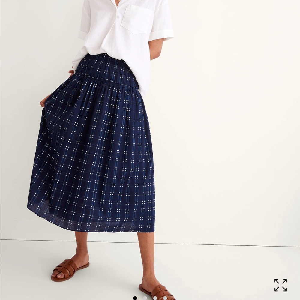 Madewell Pull-On Midi Skirt in Shibori Indigo Plaid Size Large